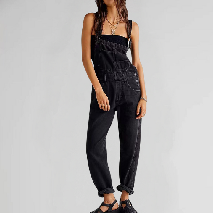 Women's Denim Overalls with Cross-Back Design-The Yellow Prime