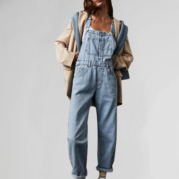 Women's Denim Overalls with Cross-Back Design-The Yellow Prime