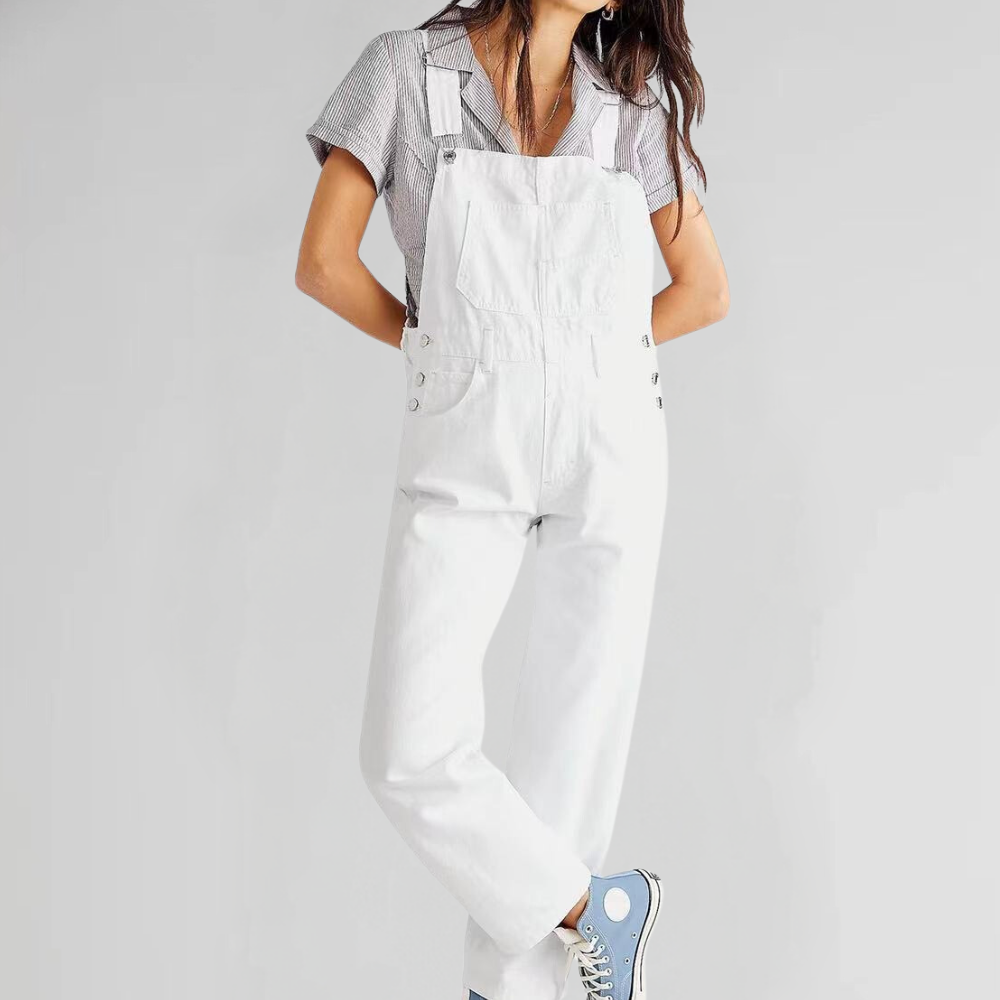 Women's Denim Overalls with Cross-Back Design-The Yellow Prime