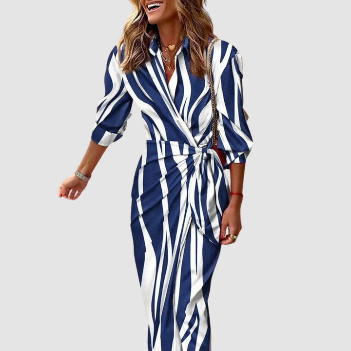 Cecilia | Women's Elegant Striped Dress-The Yellow Prime