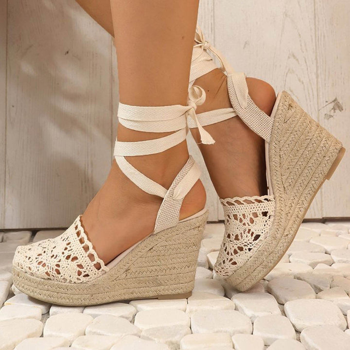 Celia | Women's Elegant Crocheted Wedge Sandals-The Yellow Prime