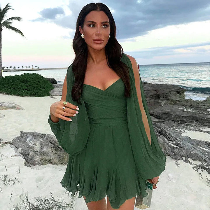 Emily | Women's Mini Summer Dress with Puff Sleeves-The Yellow Prime
