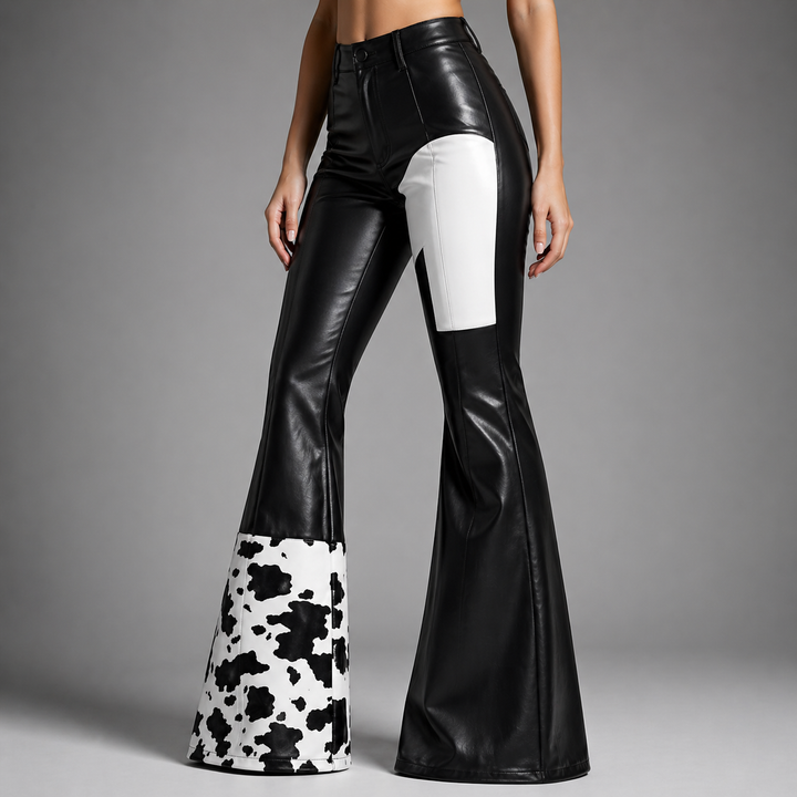 Women's High-Waisted Leather Flare Trousers
