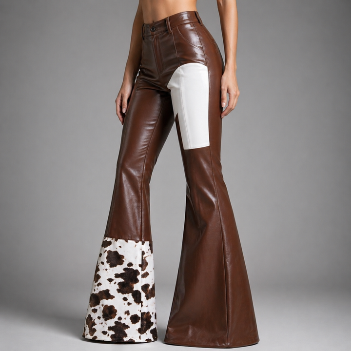 Women's High-Waisted Leather Flare Trousers