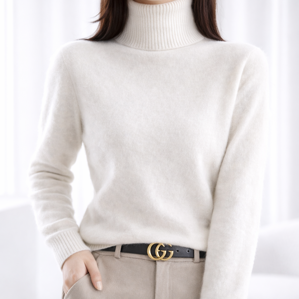Maya | Women's Mink Cashmere Ribbed Turtleneck Sweater