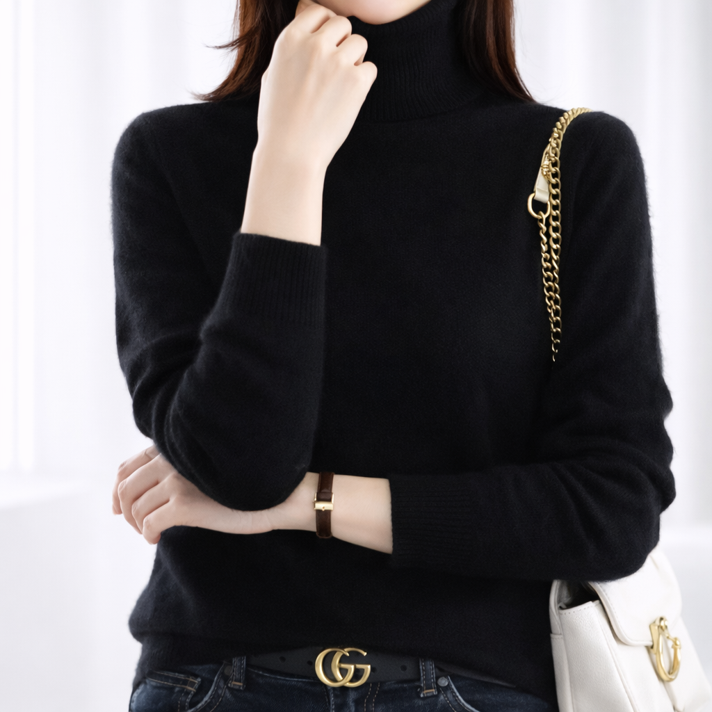 Maya | Women's Mink Cashmere Ribbed Turtleneck Sweater