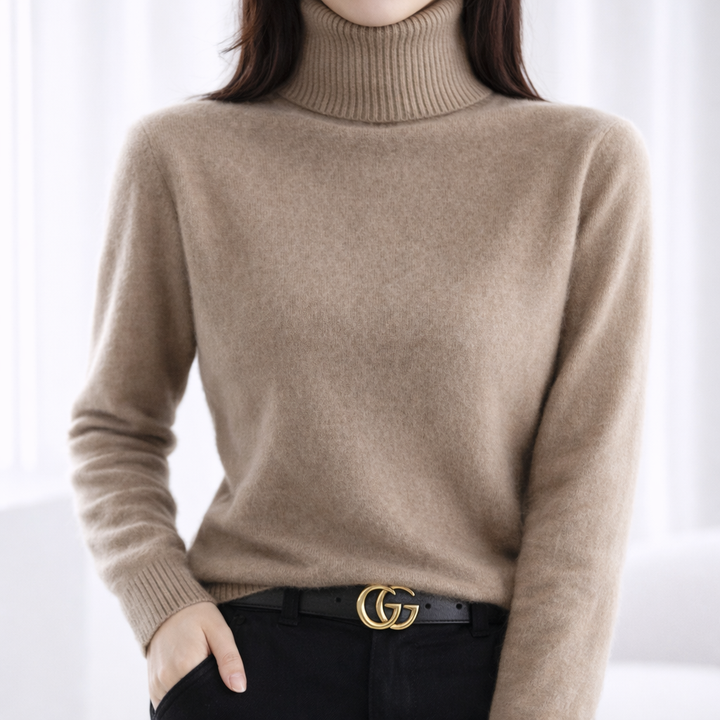 Maya | Women's Mink Cashmere Ribbed Turtleneck Sweater