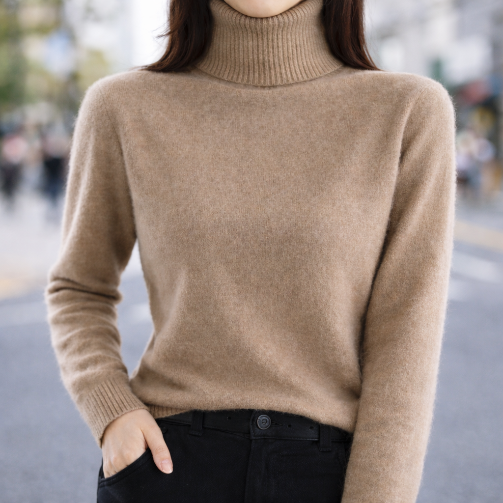 Maya | Women's Mink Cashmere Ribbed Turtleneck Sweater