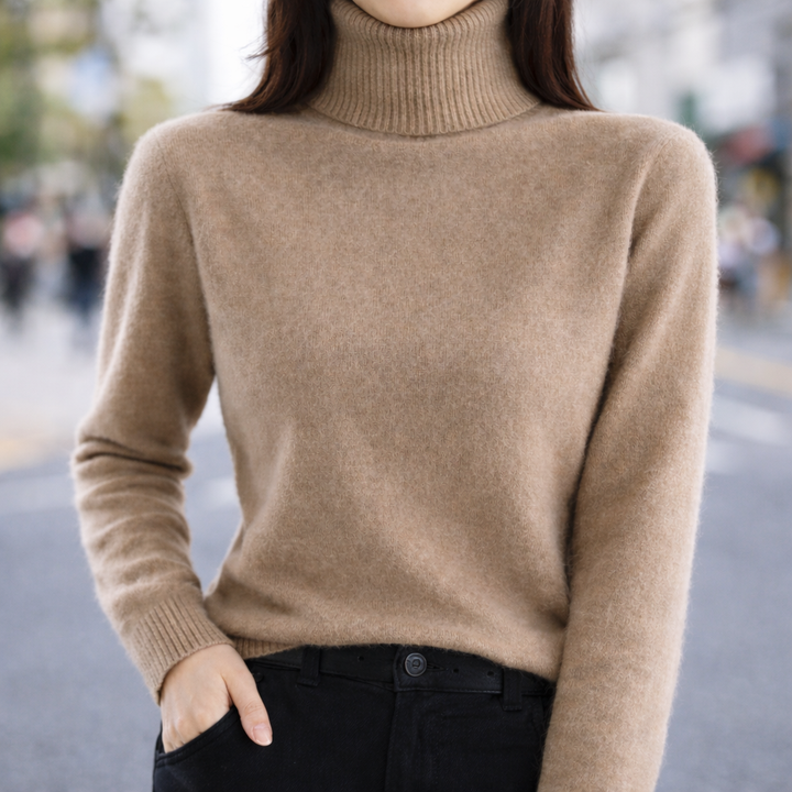 Maya | Women's Mink Cashmere Ribbed Turtleneck Sweater