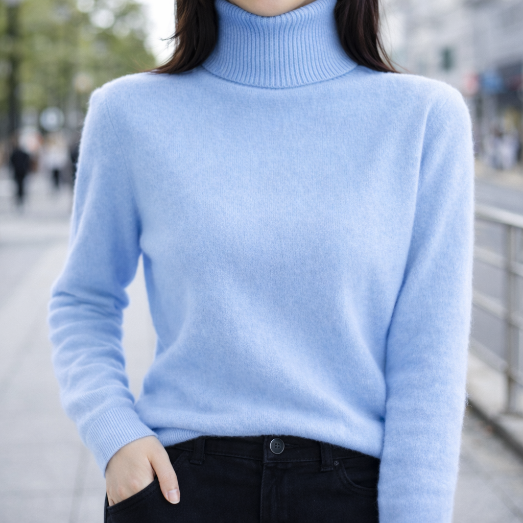 Maya | Women's Mink Cashmere Ribbed Turtleneck Sweater