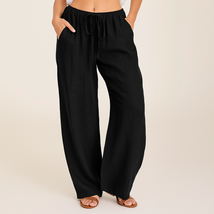 Women's Drawstring Wide-Leg Linen Trousers