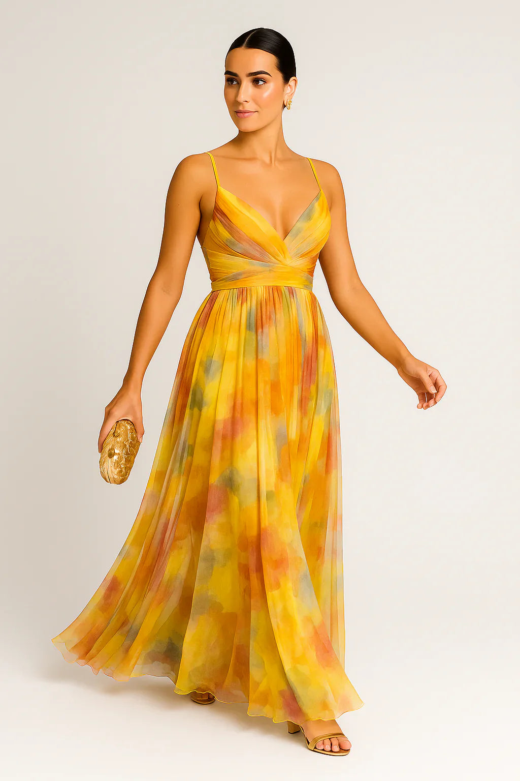 Women's Floral Maxi Dress – Flowing Silhouette with Vibrant Print-The Yellow Prime