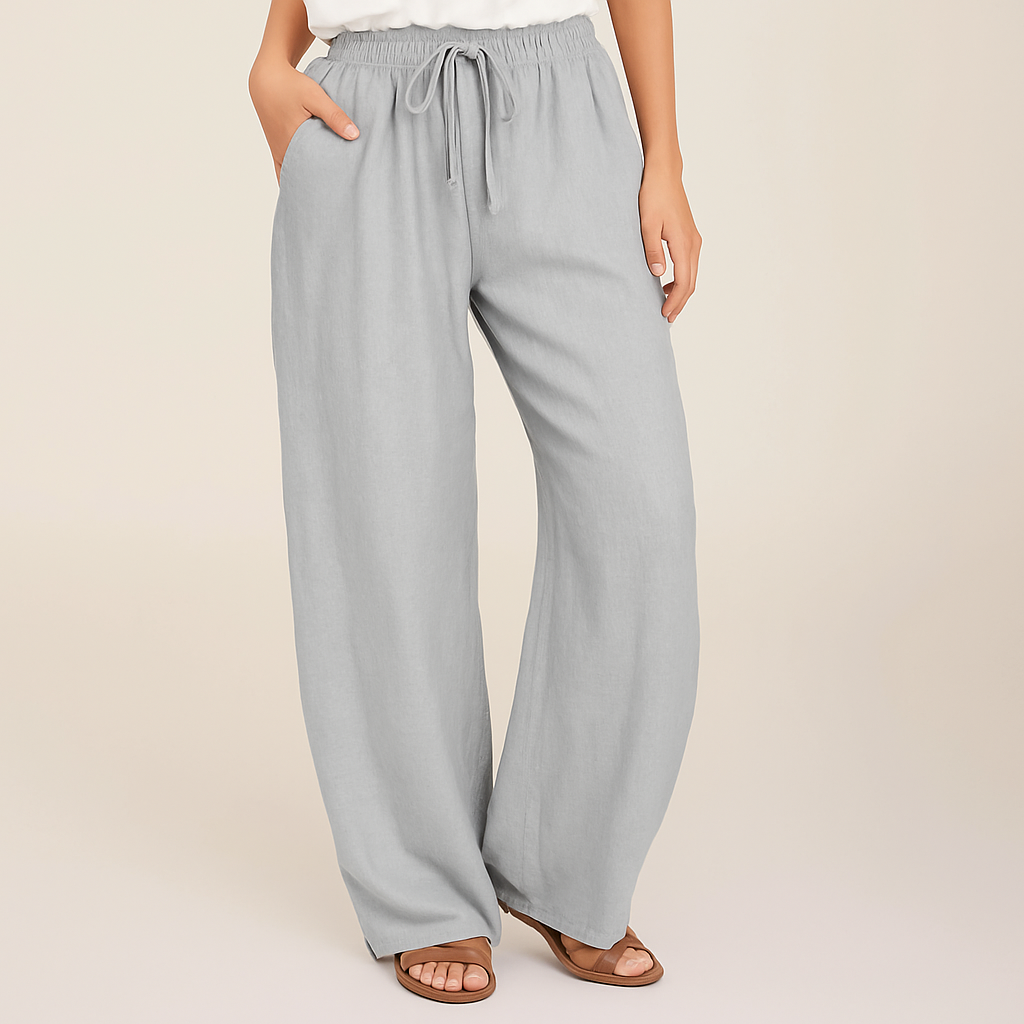 Women's Drawstring Wide-Leg Linen Trousers