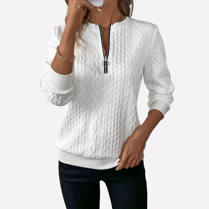 Women's Zip Collar Cable Knit Sweater