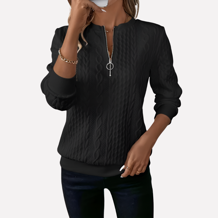 Women's Zip Collar Cable Knit Sweater