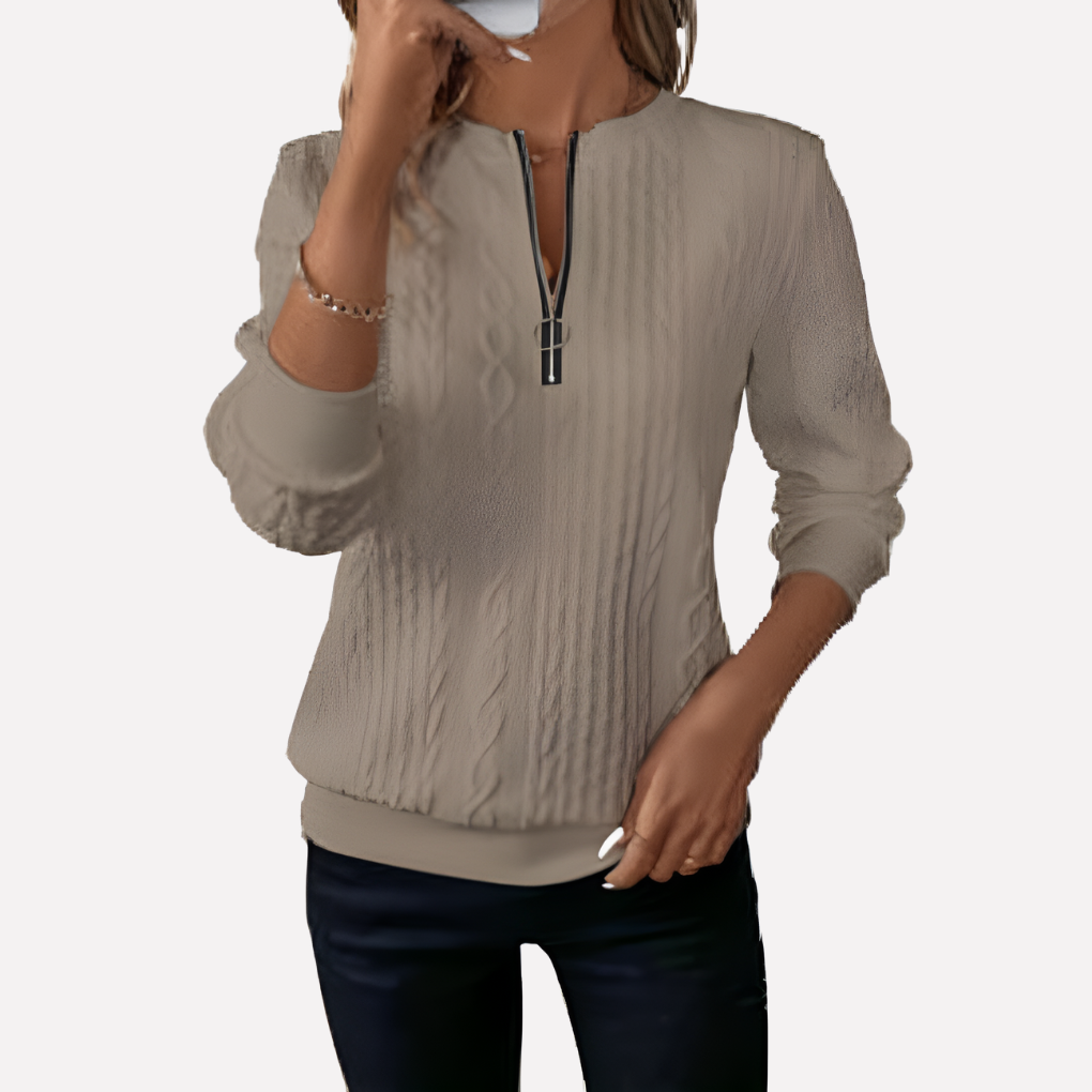 Women's Zip Collar Cable Knit Sweater