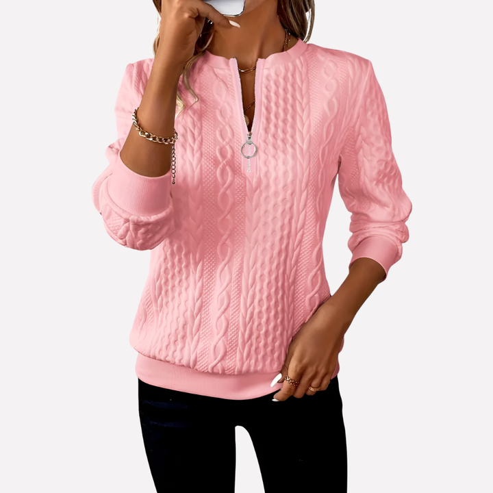 Women's Zip Collar Cable Knit Sweater