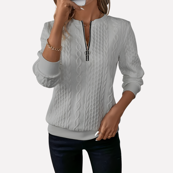 Women's Zip Collar Cable Knit Sweater