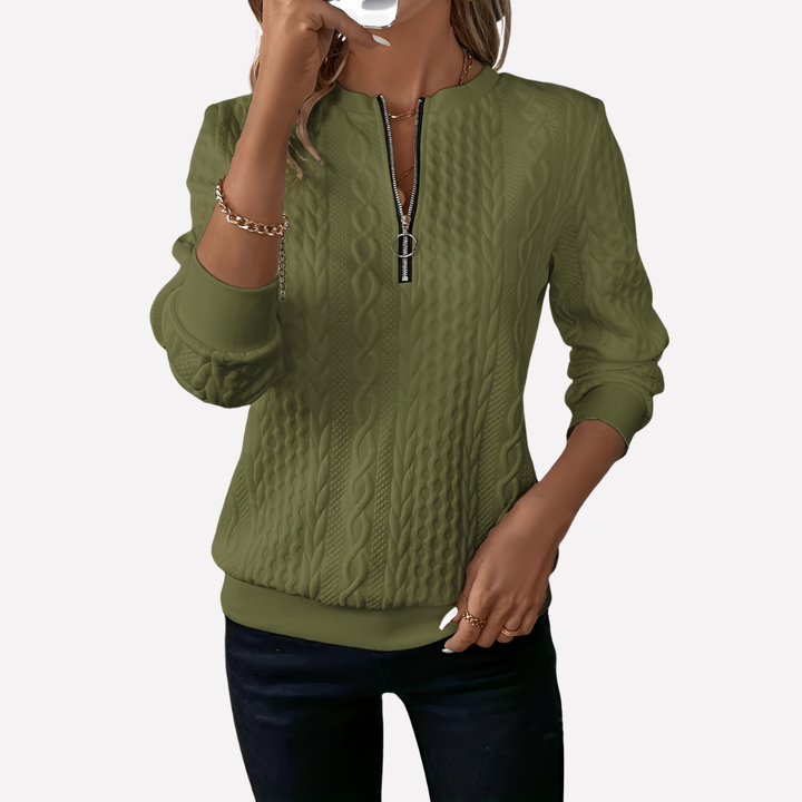 Women's Zip Collar Cable Knit Sweater