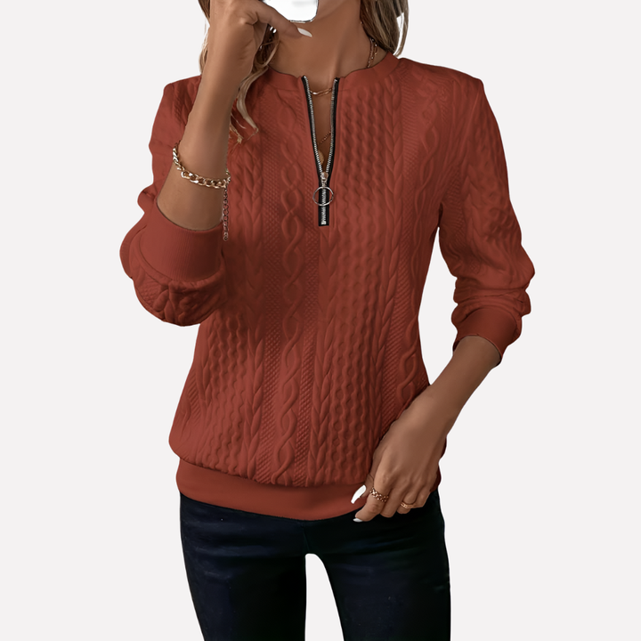 Women's Zip Collar Cable Knit Sweater