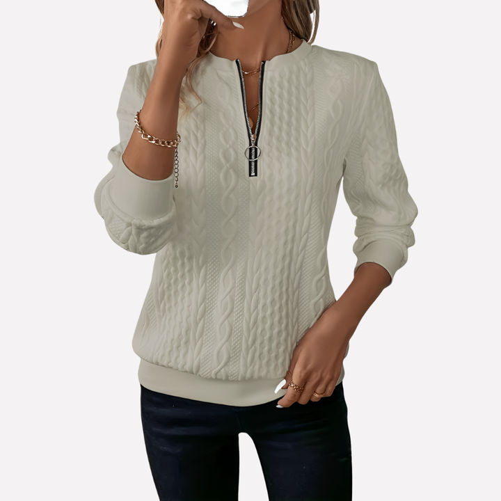 Women's Zip Collar Cable Knit Sweater