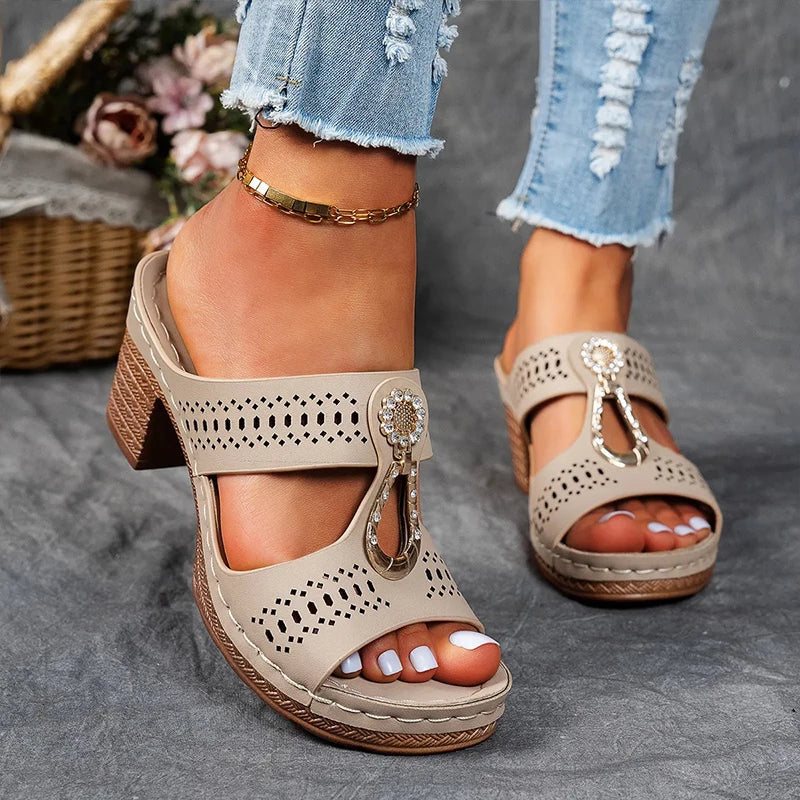 Christina | Women's Cut-Out Strap Wedge Heel Sandals-The Yellow Prime