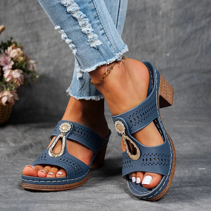 Christina | Women's Cut-Out Strap Wedge Heel Sandals-The Yellow Prime