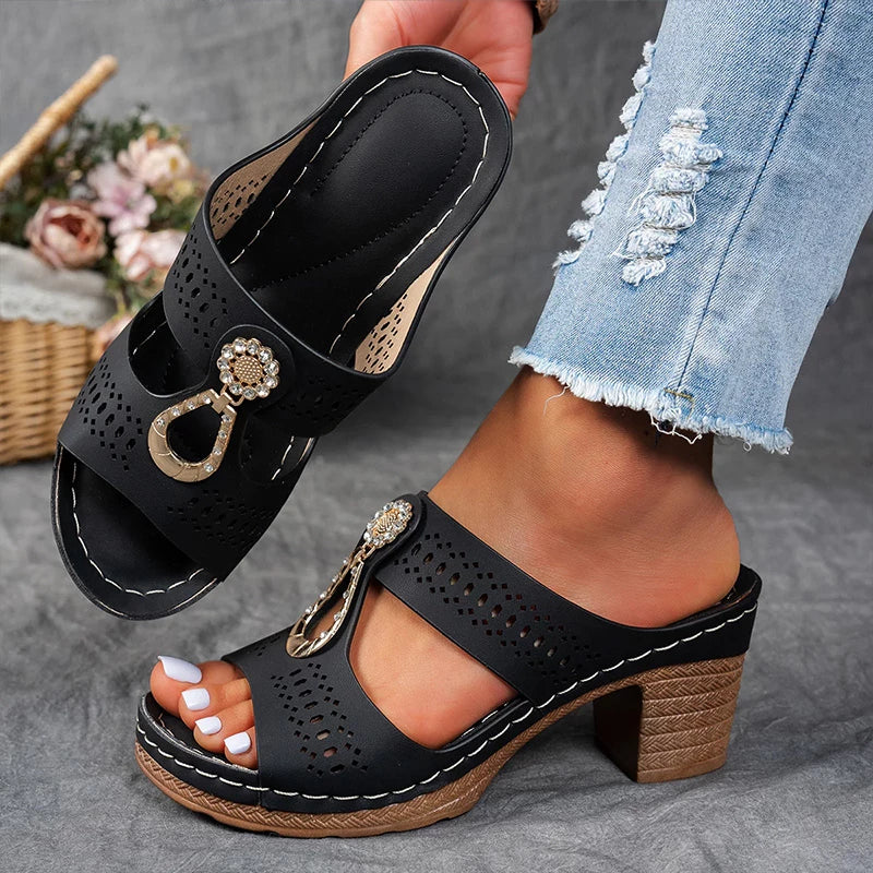 Christina | Women's Cut-Out Strap Wedge Heel Sandals-The Yellow Prime