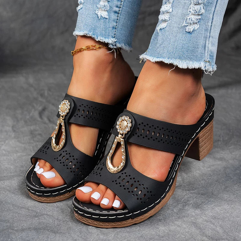 Christina | Women's Cut-Out Strap Wedge Heel Sandals-The Yellow Prime