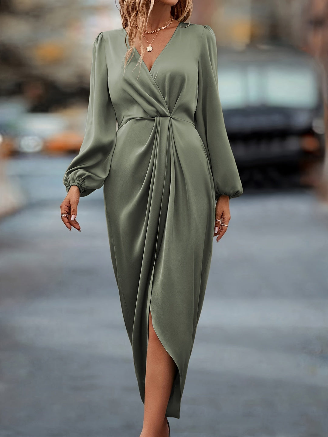 Clara | Women's Long Sleeve Wrap Midi Dress-The Yellow Prime