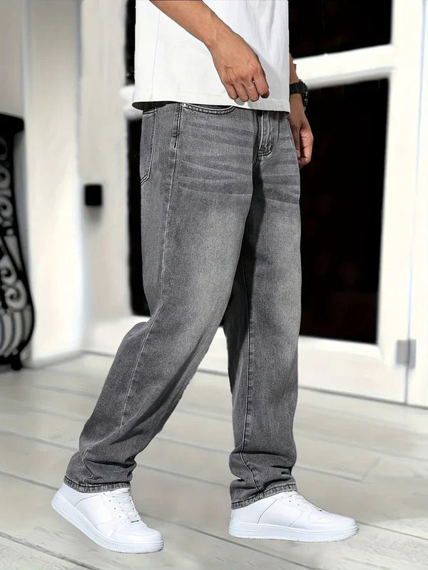Men's Classic Straight Fit Washed Denim Jeans-The Yellow Prime