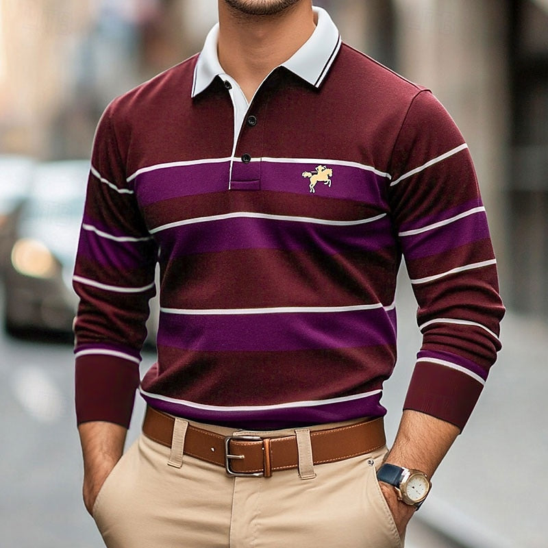 Javier | Men's Casual Long Sleeve Polo Shirt-The Yellow Prime