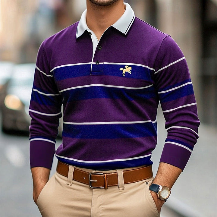 Javier | Men's Casual Long Sleeve Polo Shirt-The Yellow Prime