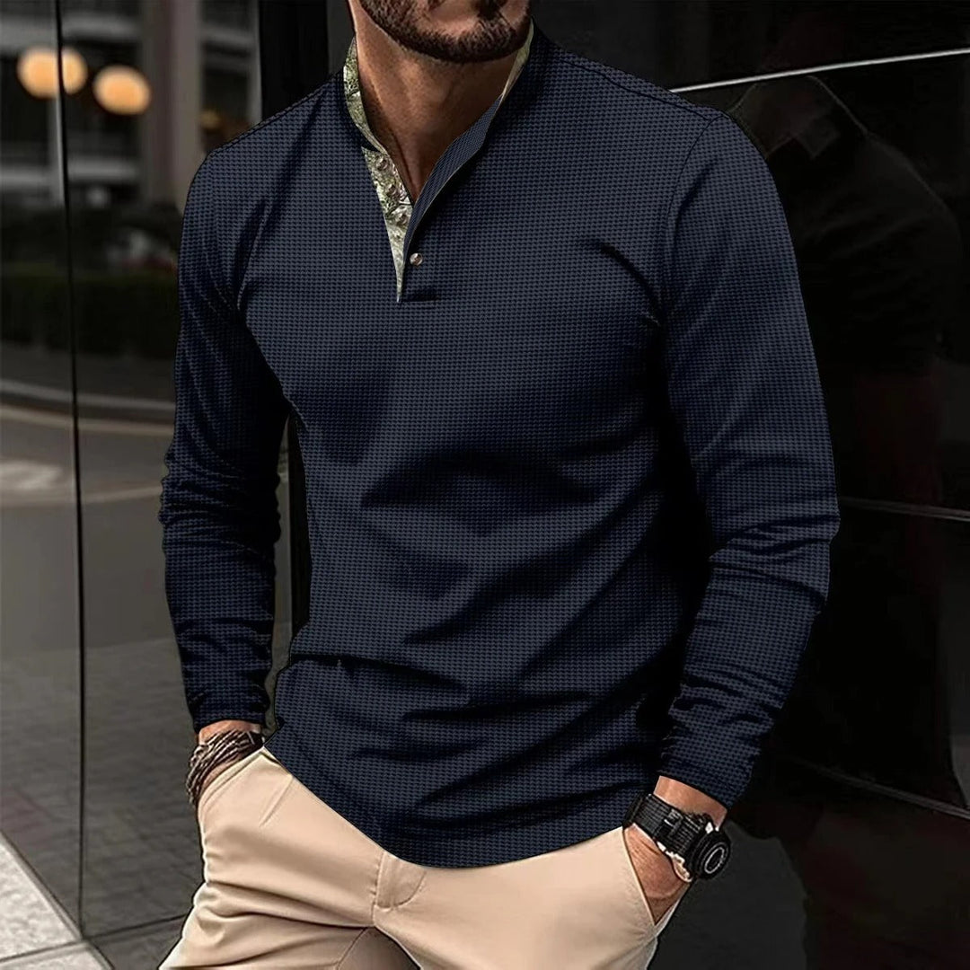 John | Men's Long Sleeve Casual Polo Shirt-The Yellow Prime