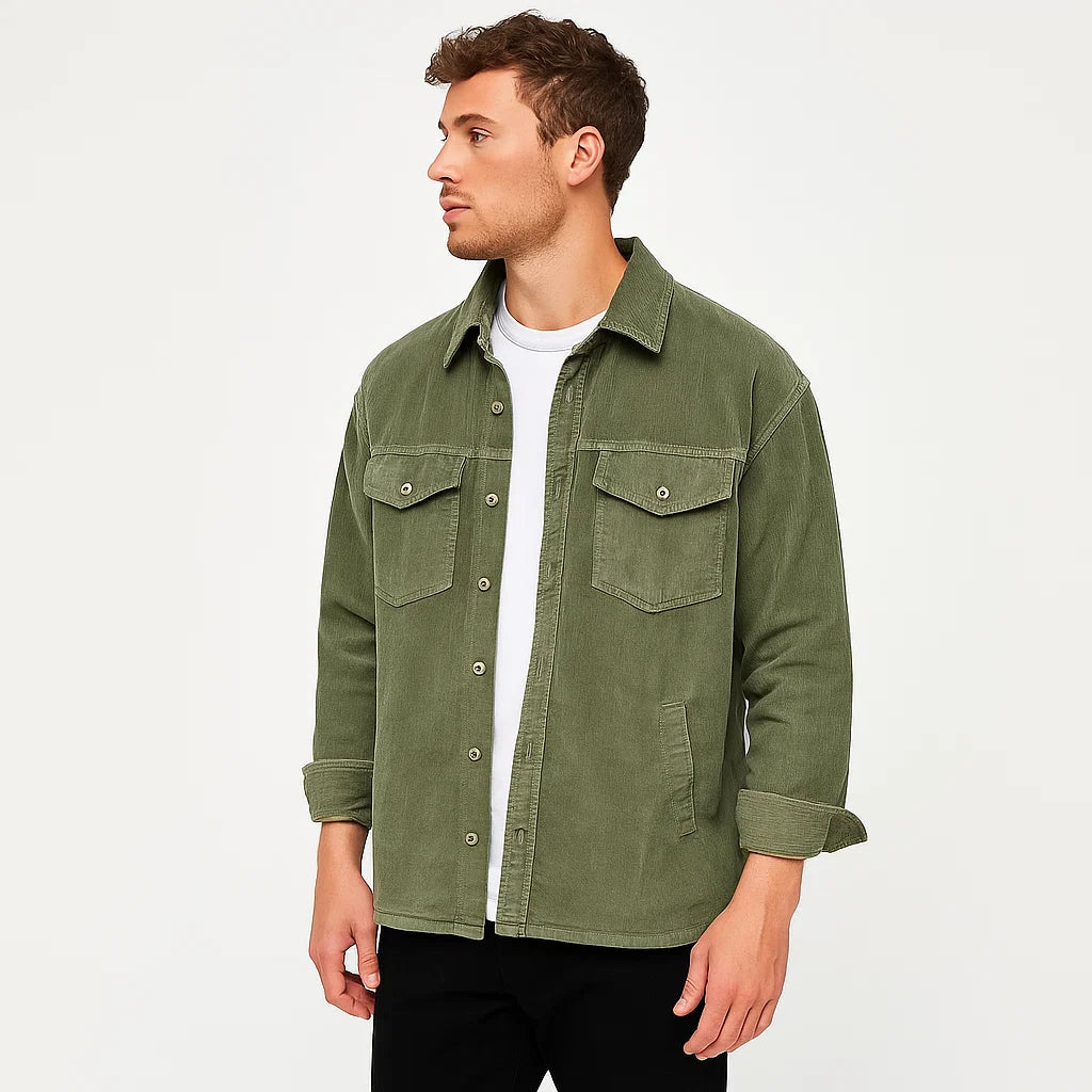 Men's Casual Corduroy Button-Up Shirt-The Yellow Prime