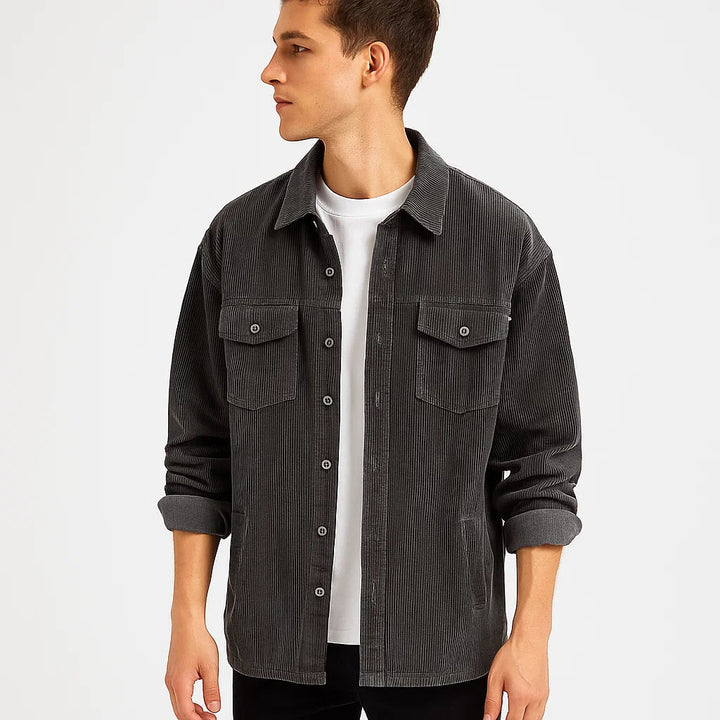 Men's Casual Corduroy Button-Up Shirt-The Yellow Prime