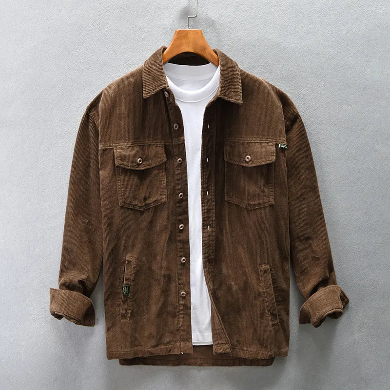Men's Casual Corduroy Button-Up Shirt-The Yellow Prime