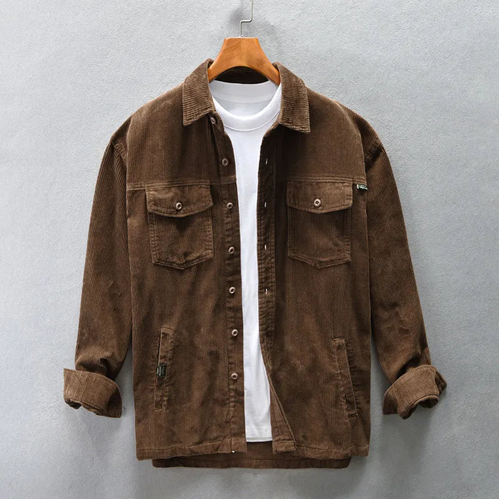Men's Casual Corduroy Button-Up Shirt-The Yellow Prime
