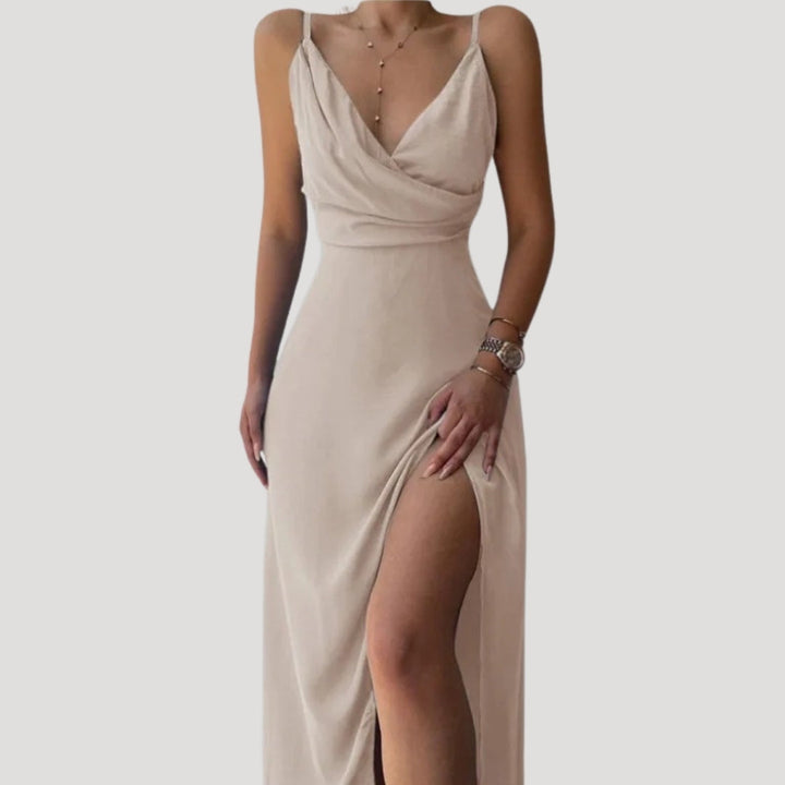 Giulia | Women's Elegant Maxi Dress with Slit for Wedding Guests-The Yellow Prime