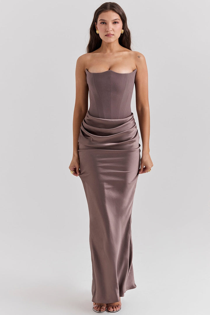 Cynthia | Women's Strapless Maxi Wedding Guest Dress-The Yellow Prime