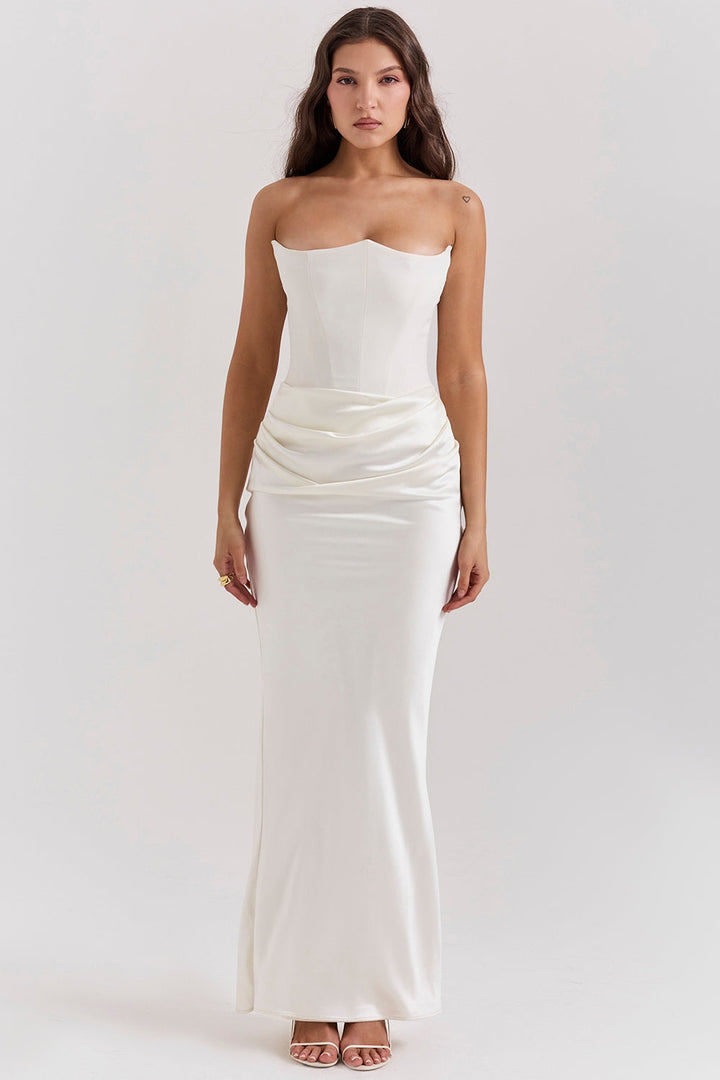 Cynthia | Women's Strapless Maxi Wedding Guest Dress-The Yellow Prime