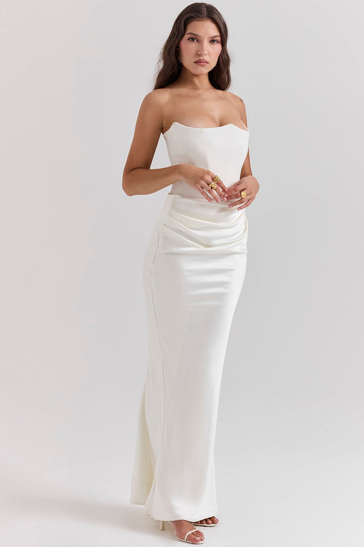 Cynthia | Women's Strapless Maxi Wedding Guest Dress-The Yellow Prime