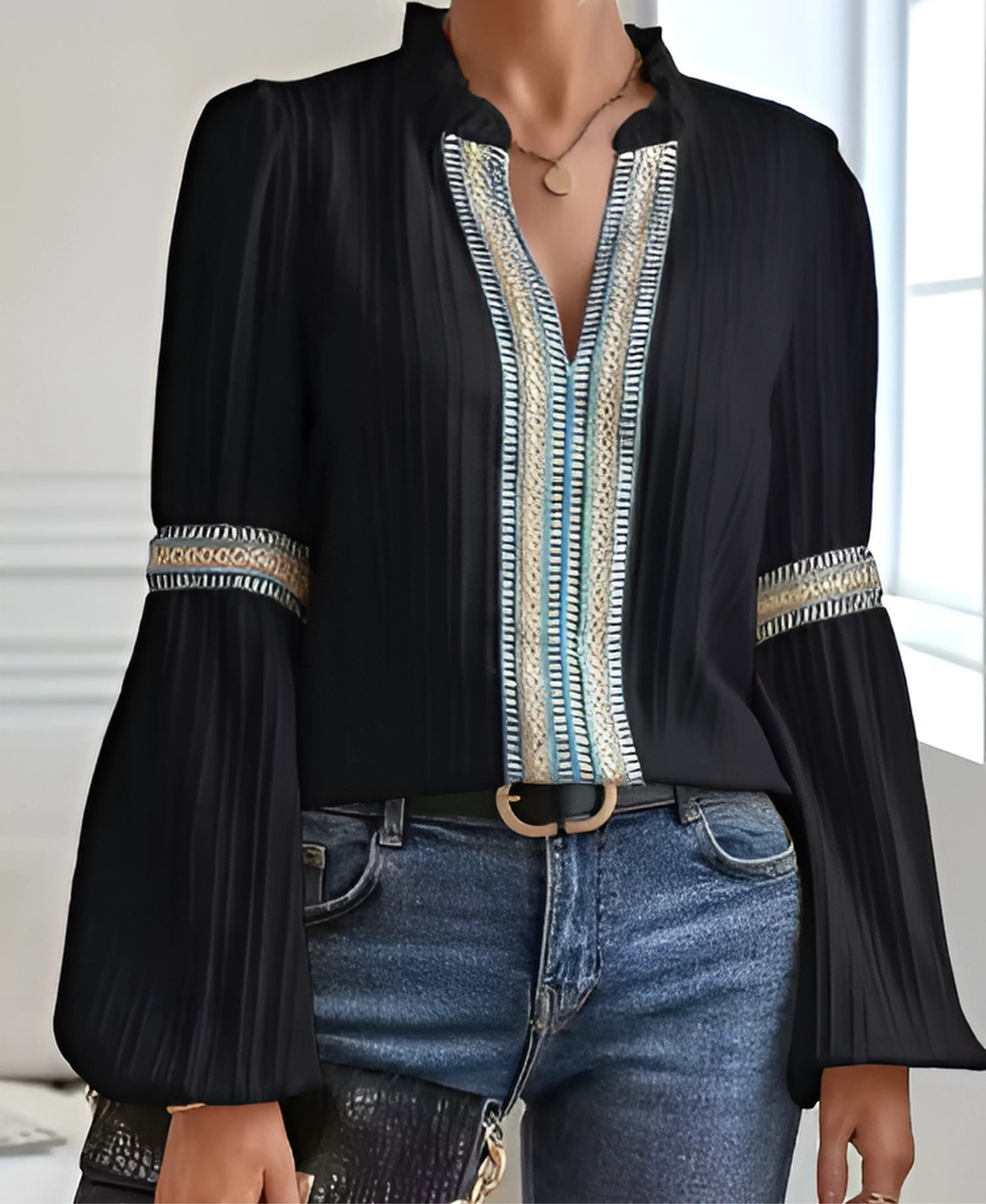 Daniela | Women's Vintage V-Neck Blouse-The Yellow Prime