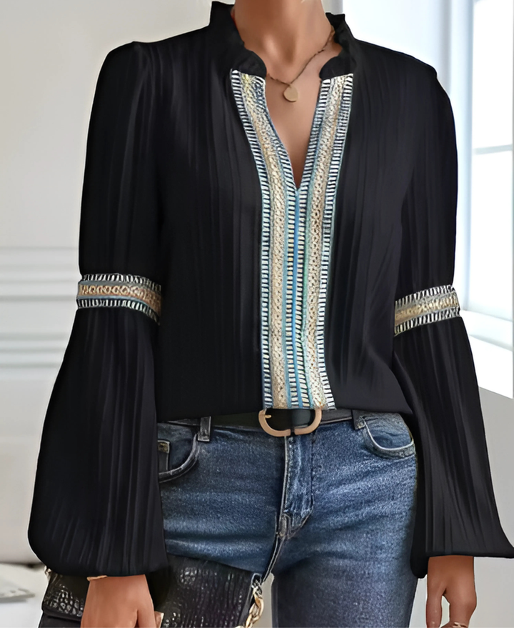 Daniela | Women's Vintage V-Neck Blouse-The Yellow Prime