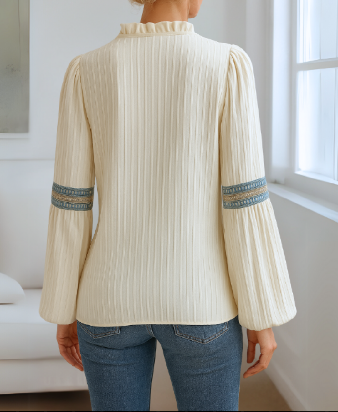 Daniela | Women's Vintage V-Neck Blouse-The Yellow Prime