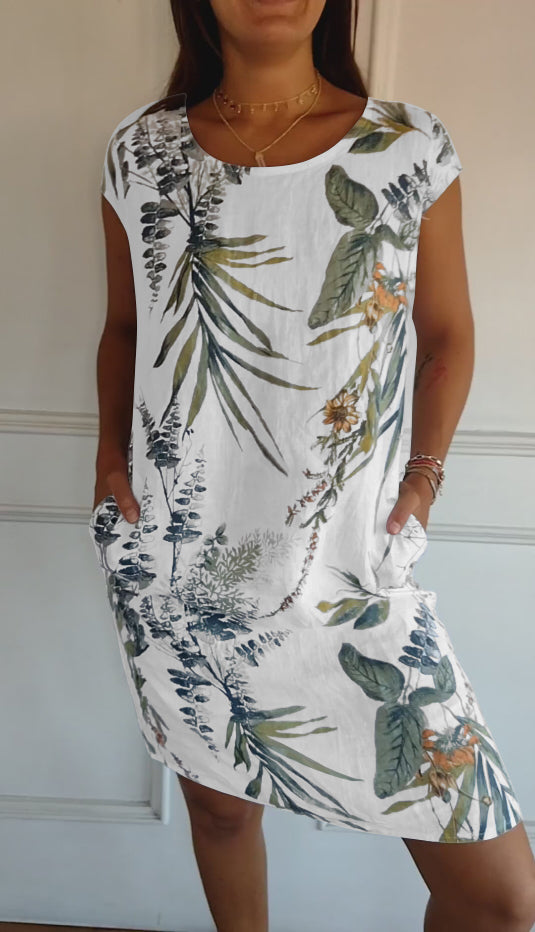 Daphne | Women's Botanical Print Shift Mini Dress-The Yellow Prime