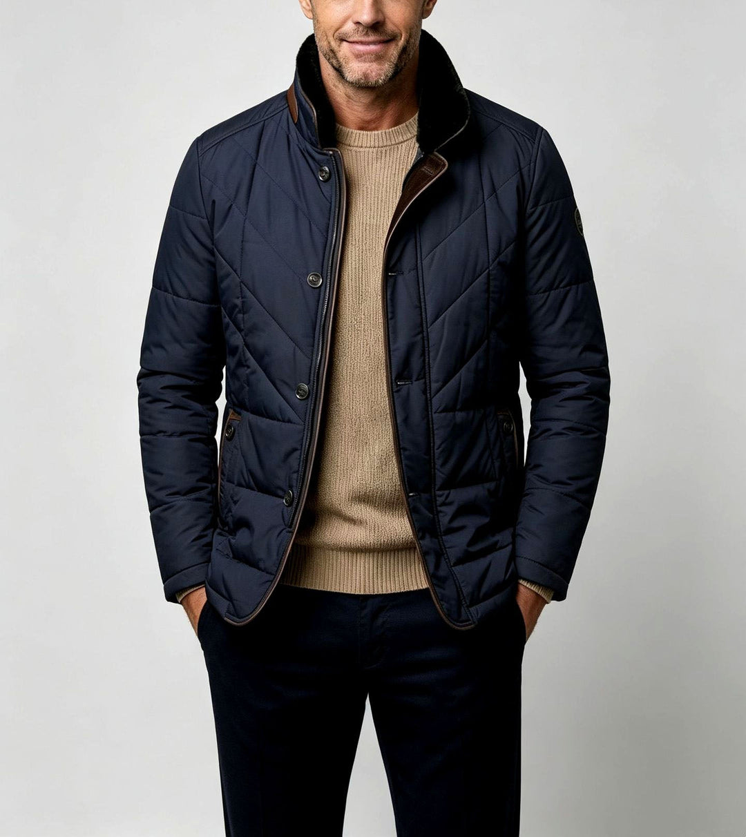 Gesteppte Jacke für Herren mit Reißverschluss und kontrastierender Paspelierung