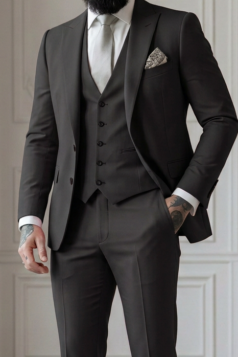 Traje clásico de tres piezas para hombre, de una fila de botones y un botón