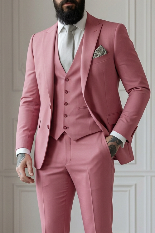 Traje clásico de tres piezas para hombre, de una fila de botones y un botón
