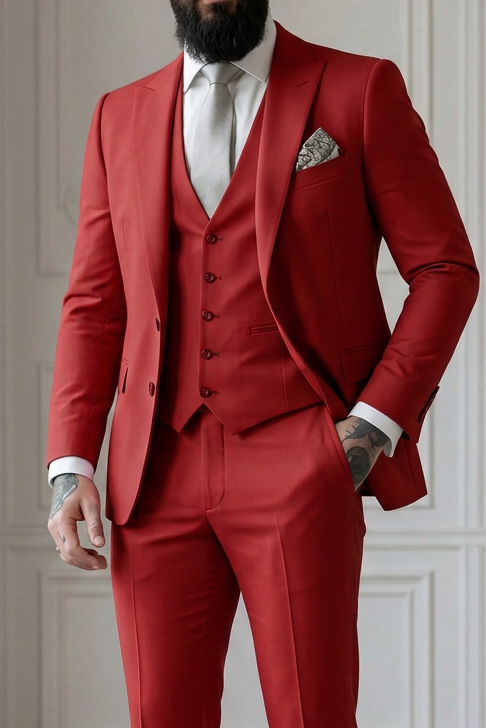 Traje clásico de tres piezas para hombre, de una fila de botones y un botón